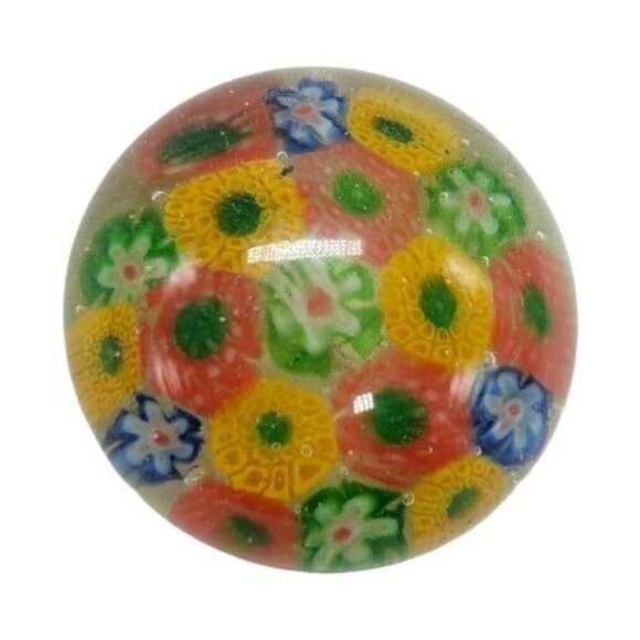 Vintage Art Glass Millefiore Paperwight Retro Flower Orange Yellow Green Blue 2" - Picture 14 of 14
